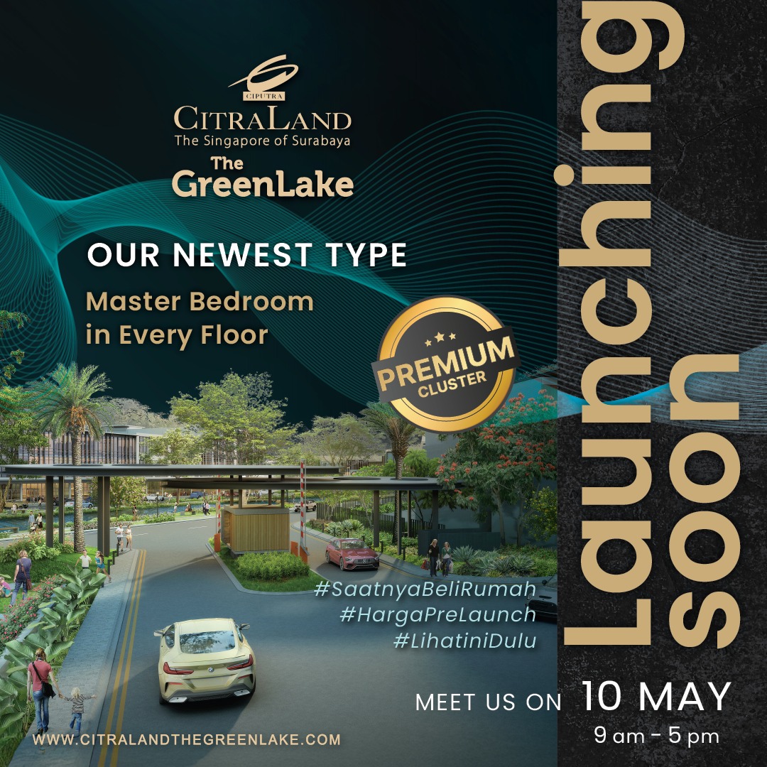 Promotional poster for Citraland The GreenLake advertising new Master Bedroom on every floor with a Premium Cluster badge.
